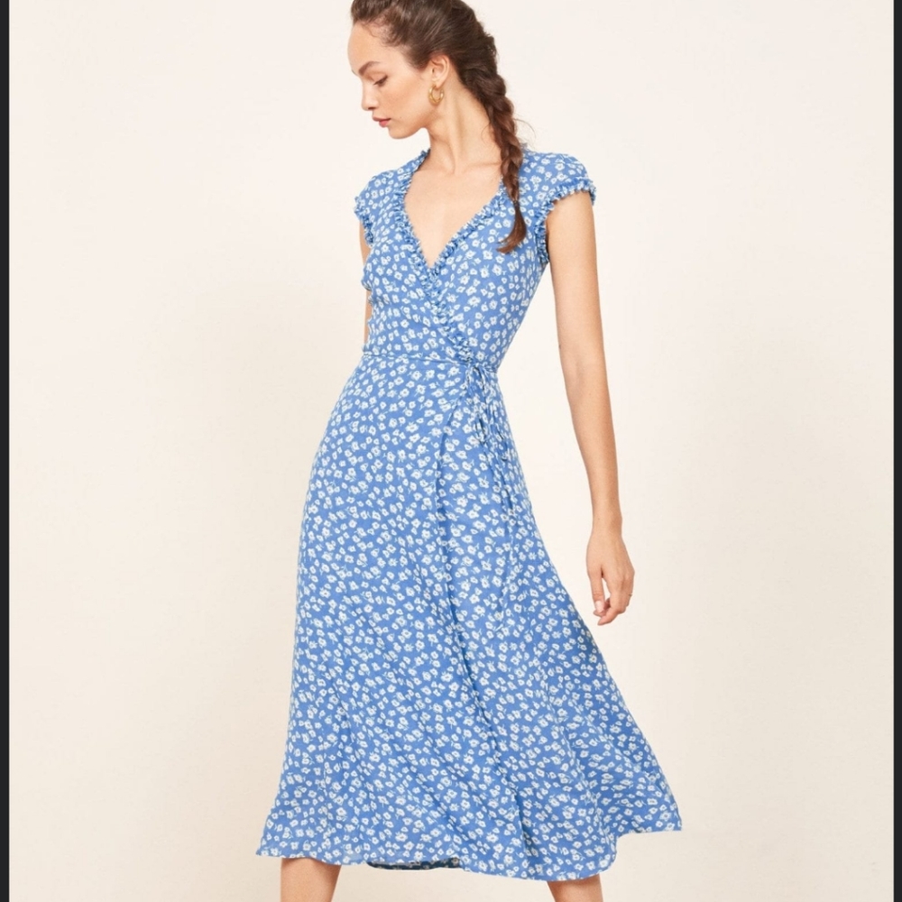 Reformation Blue Floral Midi Dress